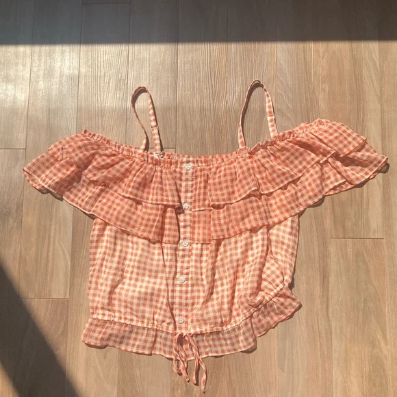 LC Lauren Conrad check print ruffle detail boho top XXL - Picture 1 of 17